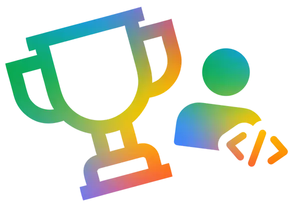 A colourful trophy beside an AI developer symbol